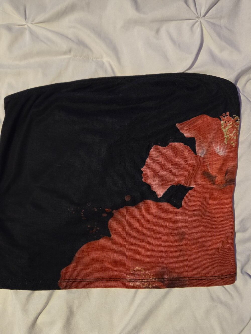 Black Tube Top with Red Floral Print
